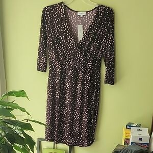 GILLI Brown And Cream Long Sleeve Dress Size LARGE